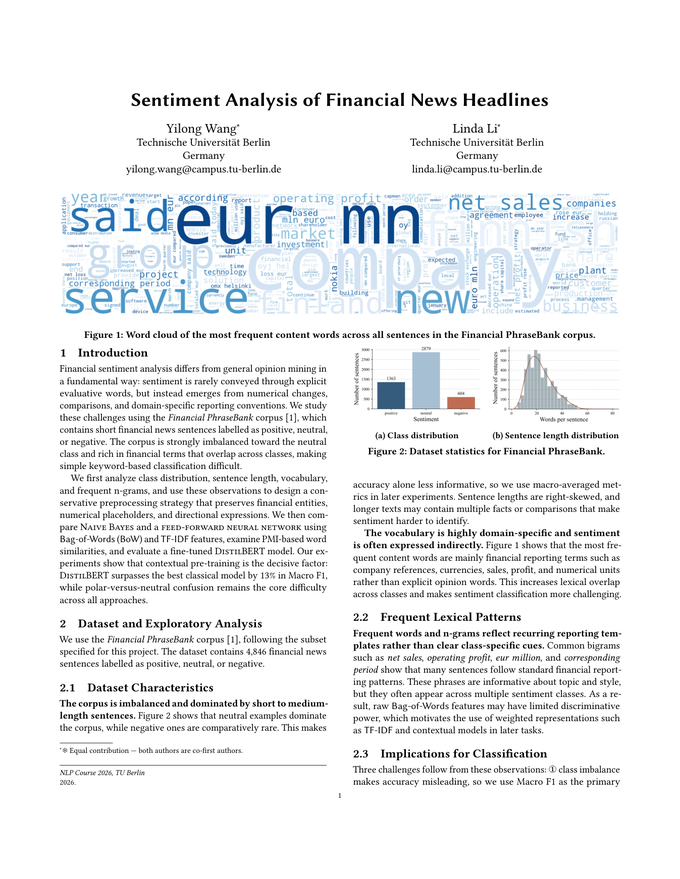 First page of the report on financial news headline sentiment